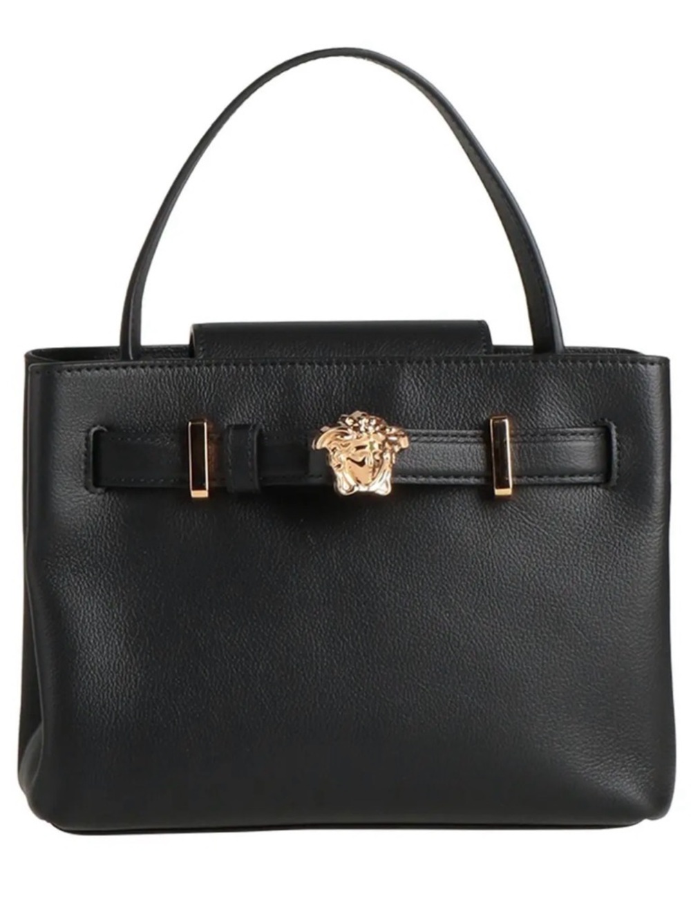 sale ends5/25 Black Leather Top-Handle Bag  Medusa with Gold Medallion new